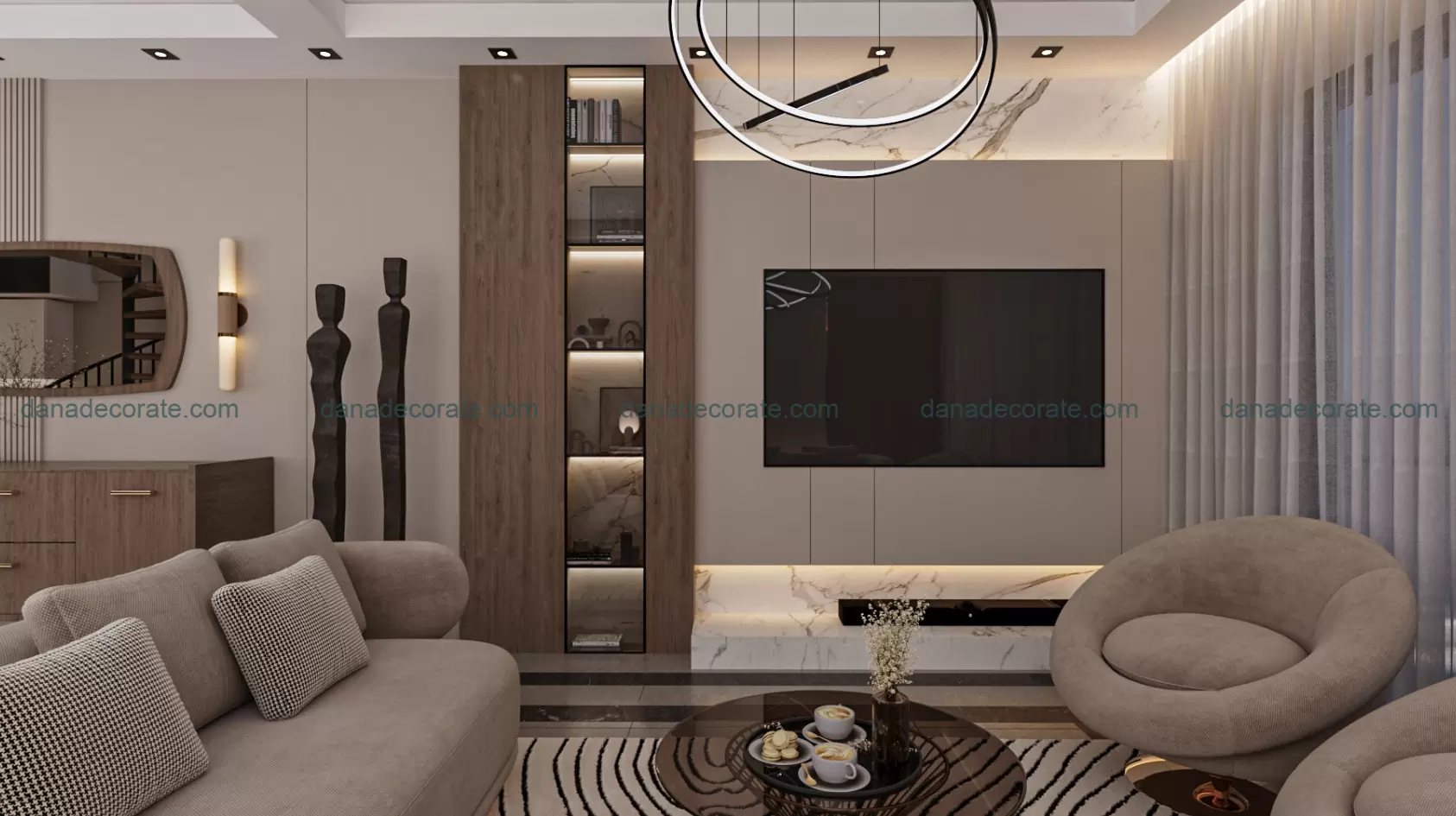 Thiết kế thi công nội thất phòng khách căn hộ hiện đại tại Đà Nẵng